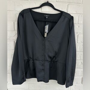 J Crew Blouse Peplum Satin Crepe V Neck